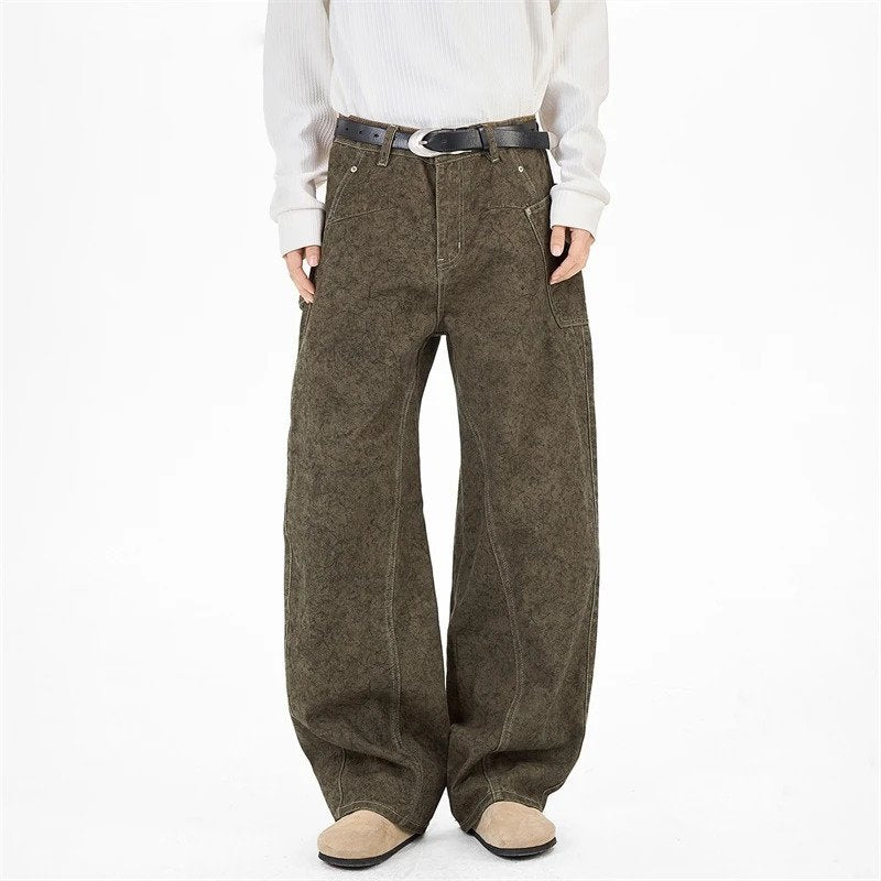 Khaki Green Wide-Leg Work Jeans