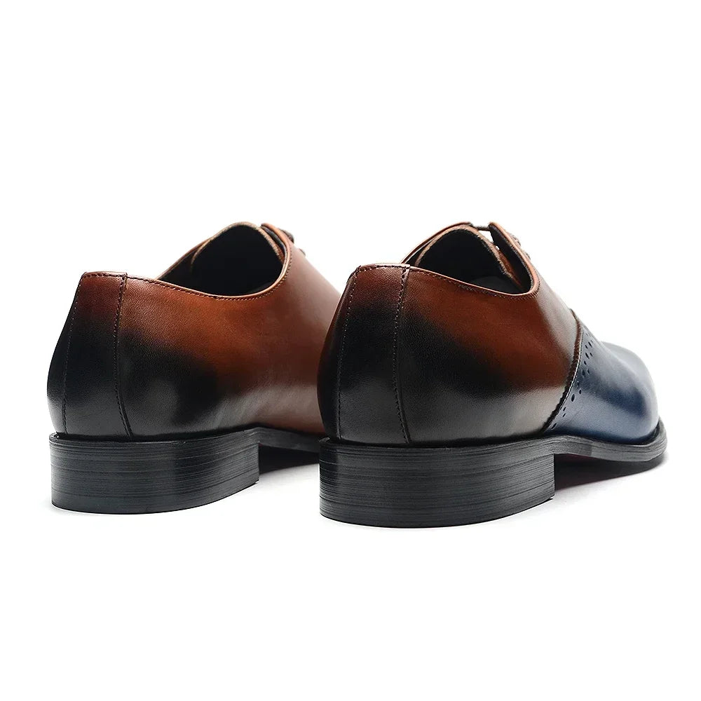 Pointed Toe Lace-up Brown Blue Shoes