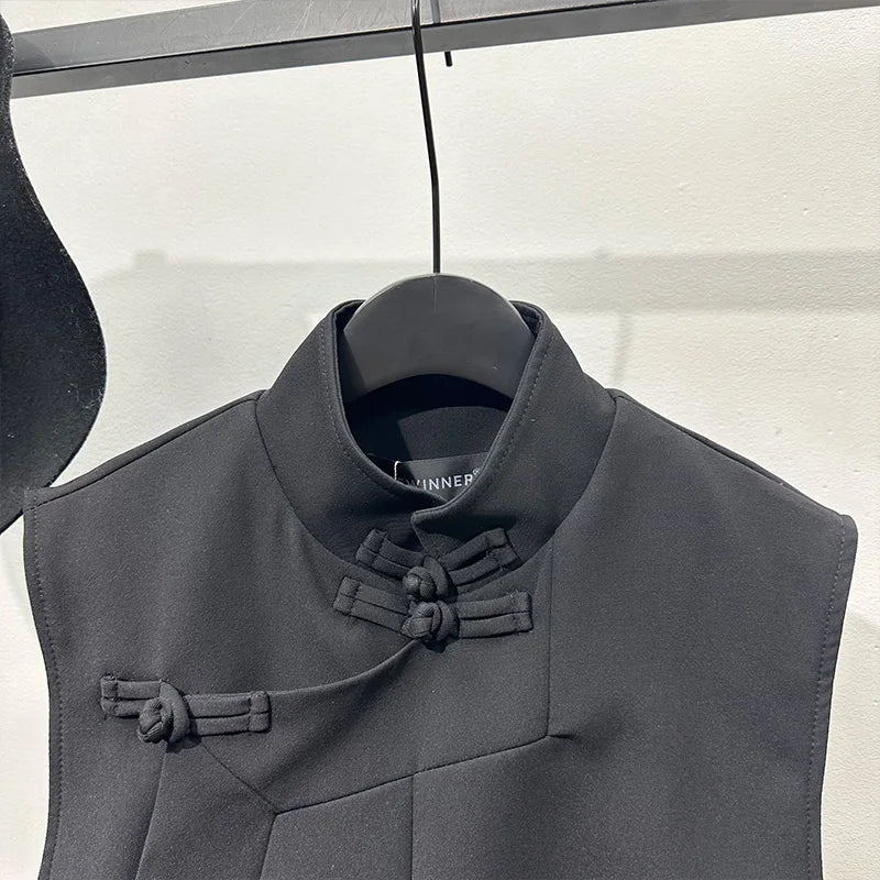 Irregular Buckle Loose Standing Collar Vest