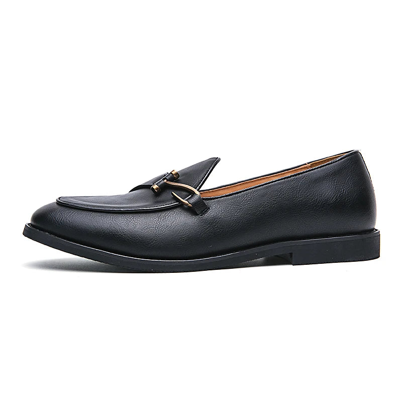 Artificial Leather Hook Buckle Loafers