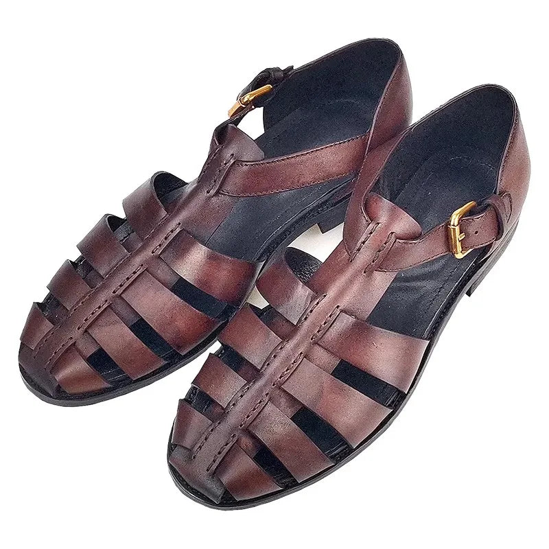 Hollow Genuine Leather Belt Buckle Sandals