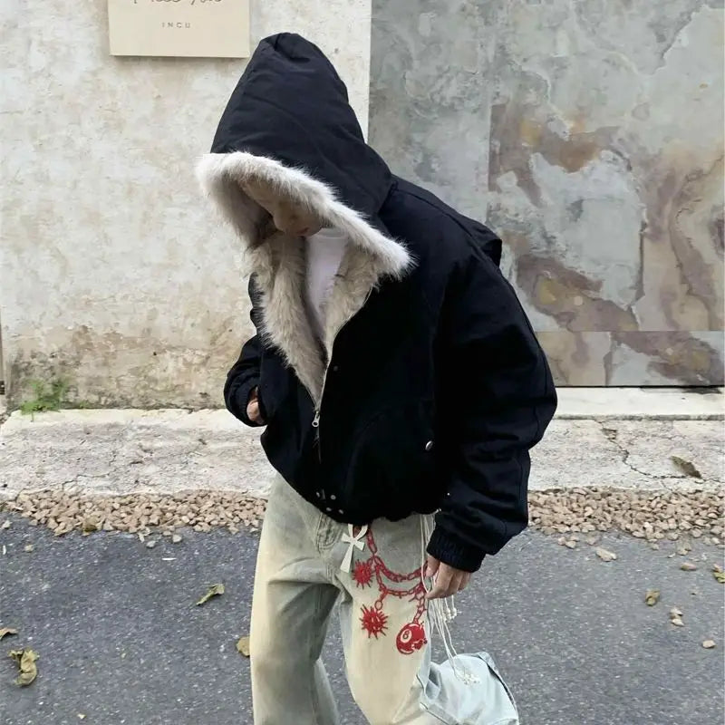 Retro Woolen Hooded Oversize Jacket