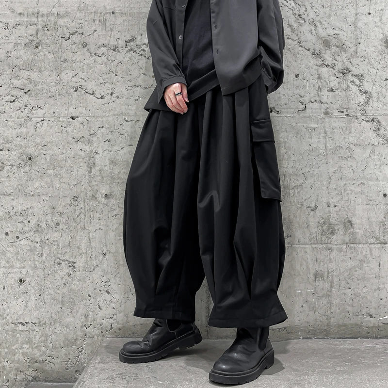 High Street Black Wide-Leg Hip Hop Pants