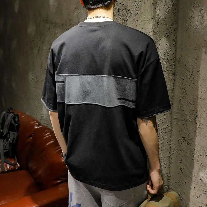 Fashion O-Neck Spliced Letter T-Shirt