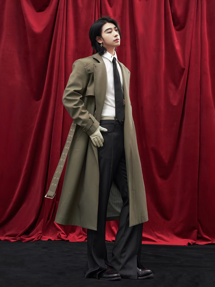 Long Flowy Slit Belt British Coat