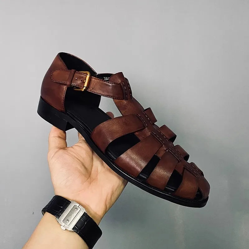 Hollow Genuine Leather Belt Buckle Sandals