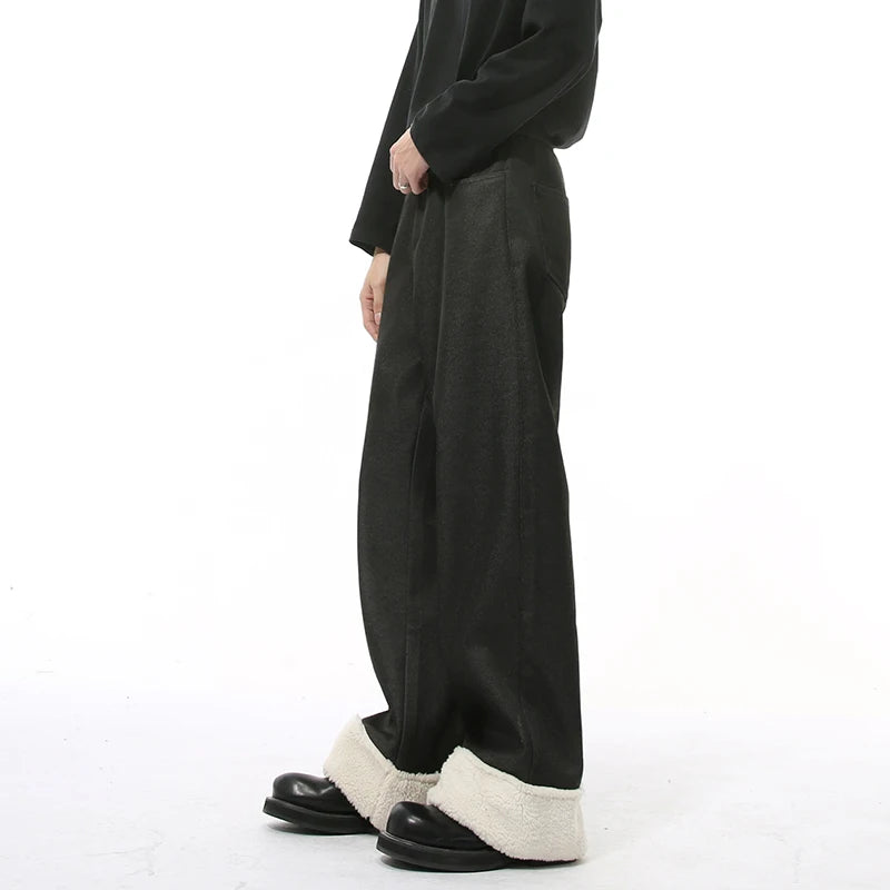 Casual Faux Fur Decor Solid Men's Pants