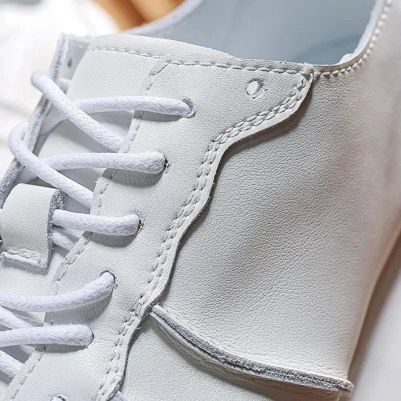 White Genuine Leather Lace-Up Sneakers