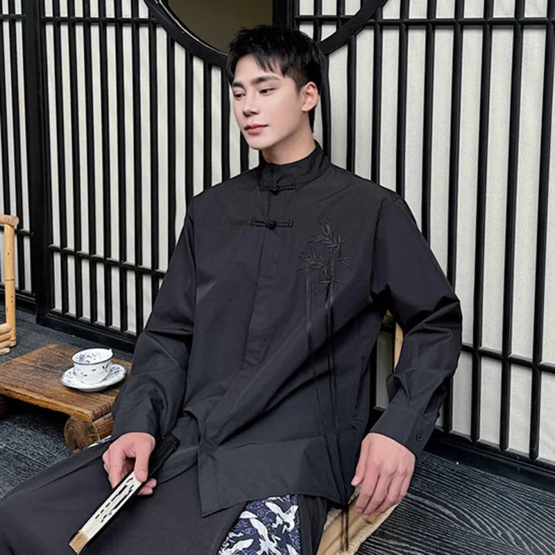 Solid Chinese Style Embroidery Shirt