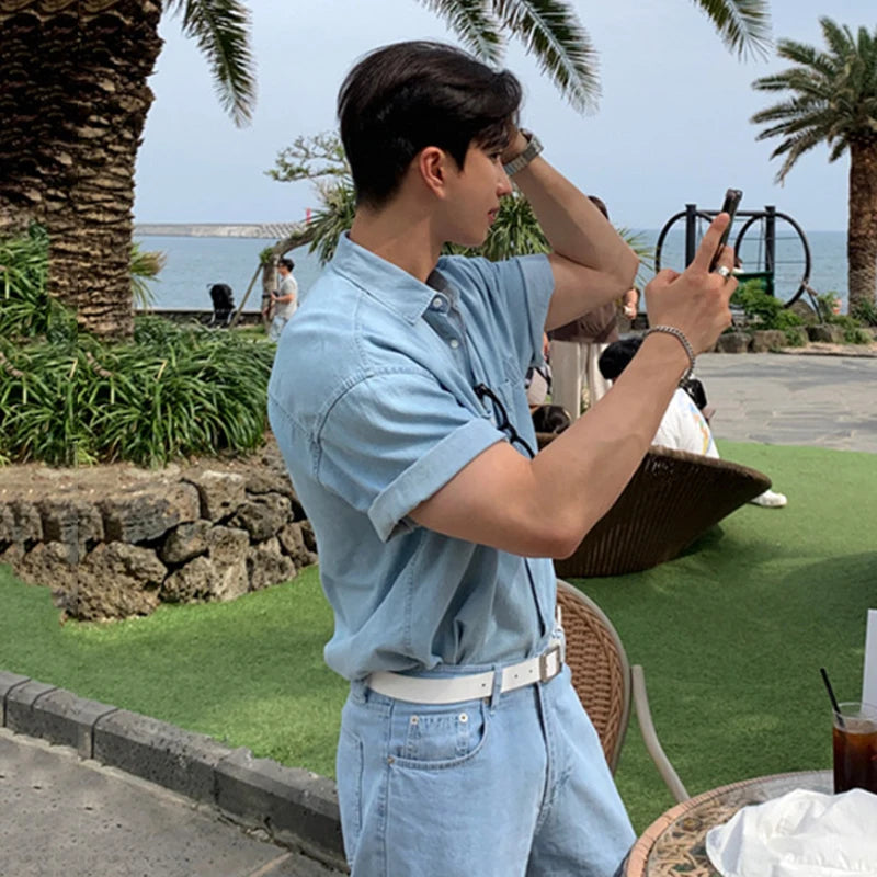 Short Sleeve Denim Style Shirt