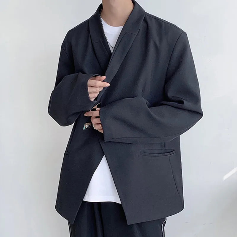 Loose Inclined Placket Metal Buckle Blazer