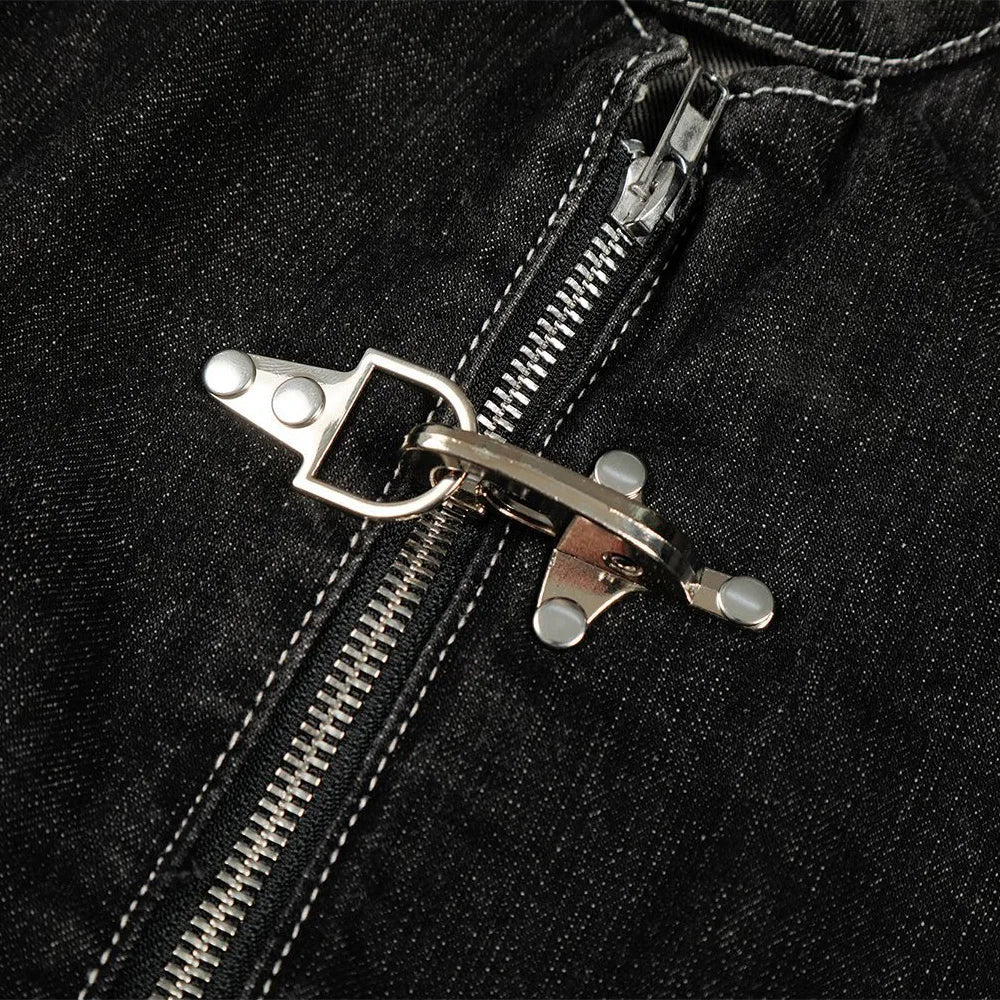 Metal Plane Buckle Denim Jacket