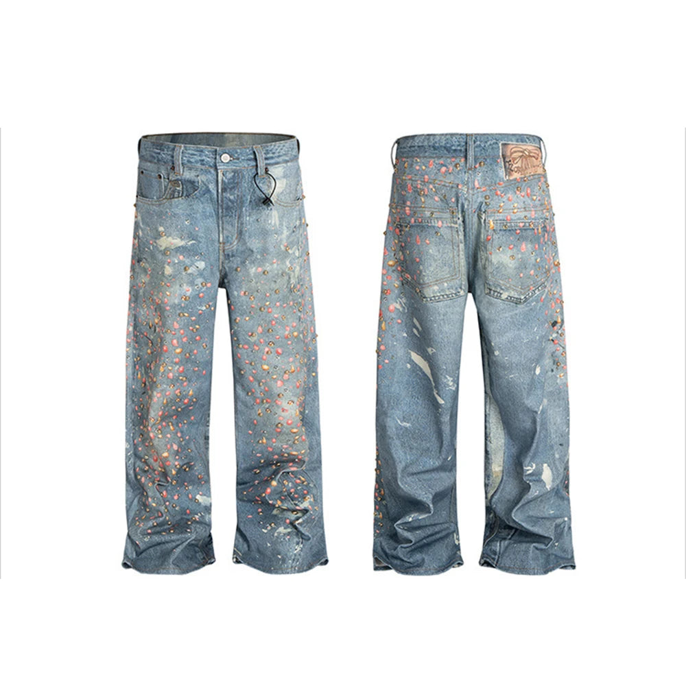 Washed Distressed Beads Decor Jeans