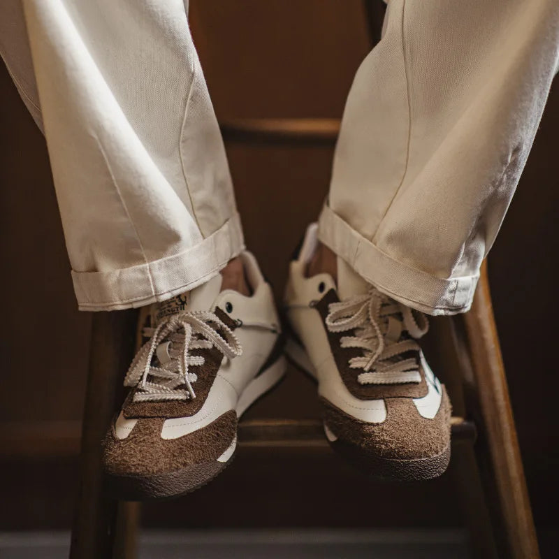 Brown-Beige Patchwork Low-Top Sneakers