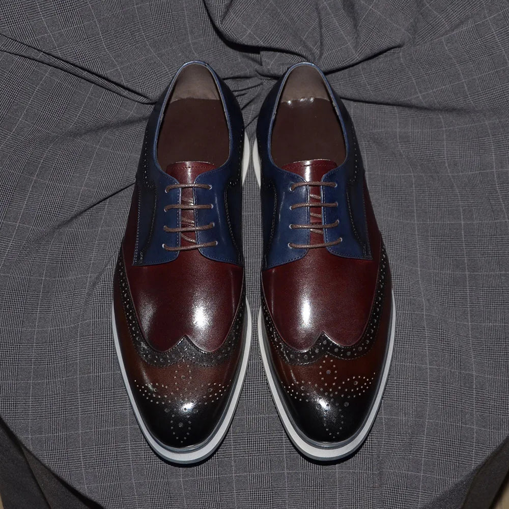 Genuine Leather Mixed Colors Wingtip Shoes
