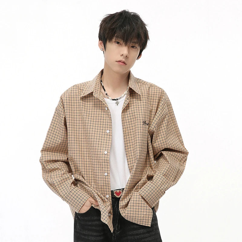 Plaid Letter Embroidery Loose Shirt