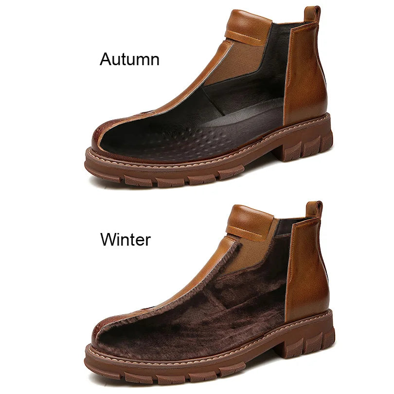 Solid with Fur Leather Chelsea Boots