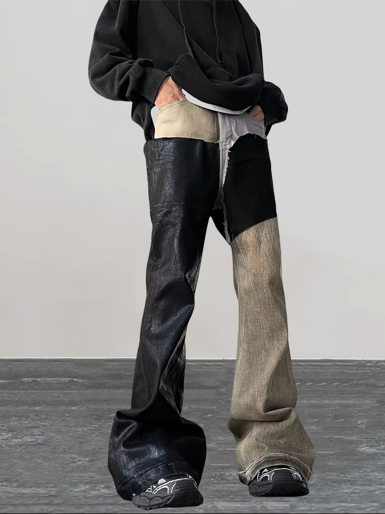 Y2K Fashion Patchwork Old Flare Jeans