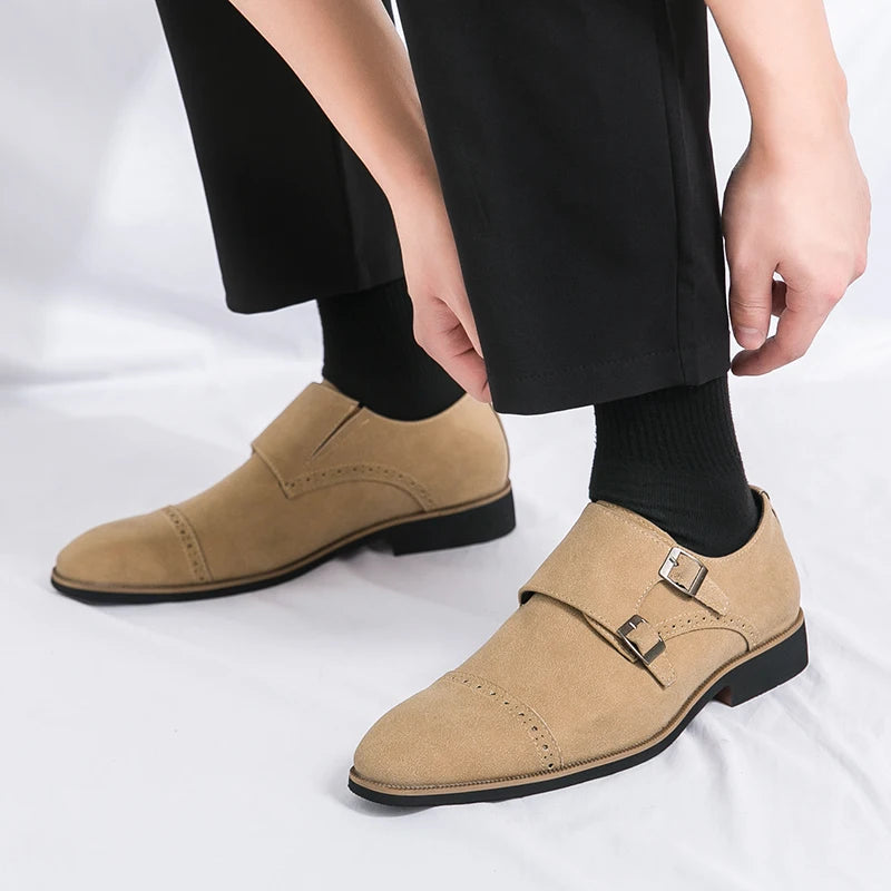 Beige Color Monk Leather Shoes
