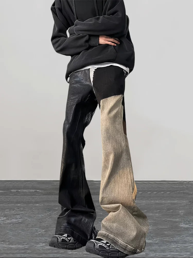 Y2K Fashion Patchwork Old Flare Jeans