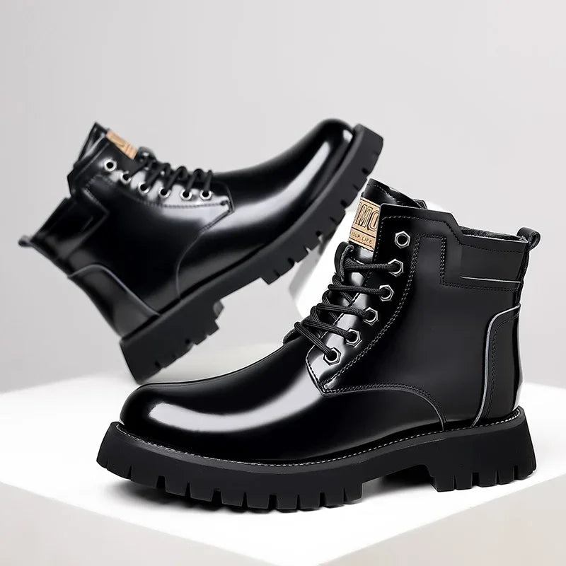 Shiny Genuine Leather Platform Boots