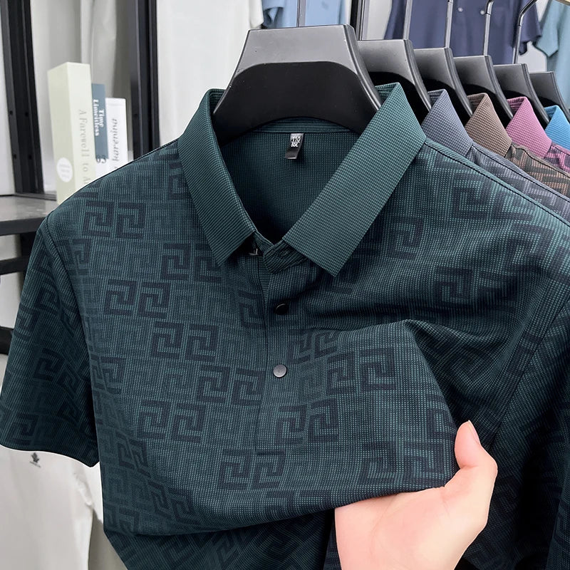 Jacquard Maze Pattern Men's Polo Shirt