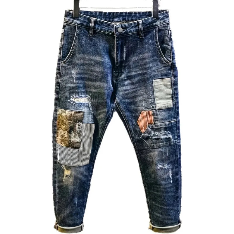 Retro Spliced Patch Men's Jeans