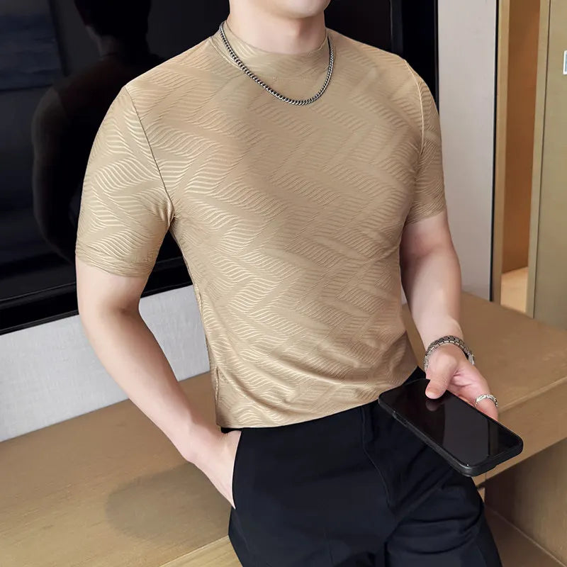 Geometric Pattern Slim-Fit O-Neck T-Shirt