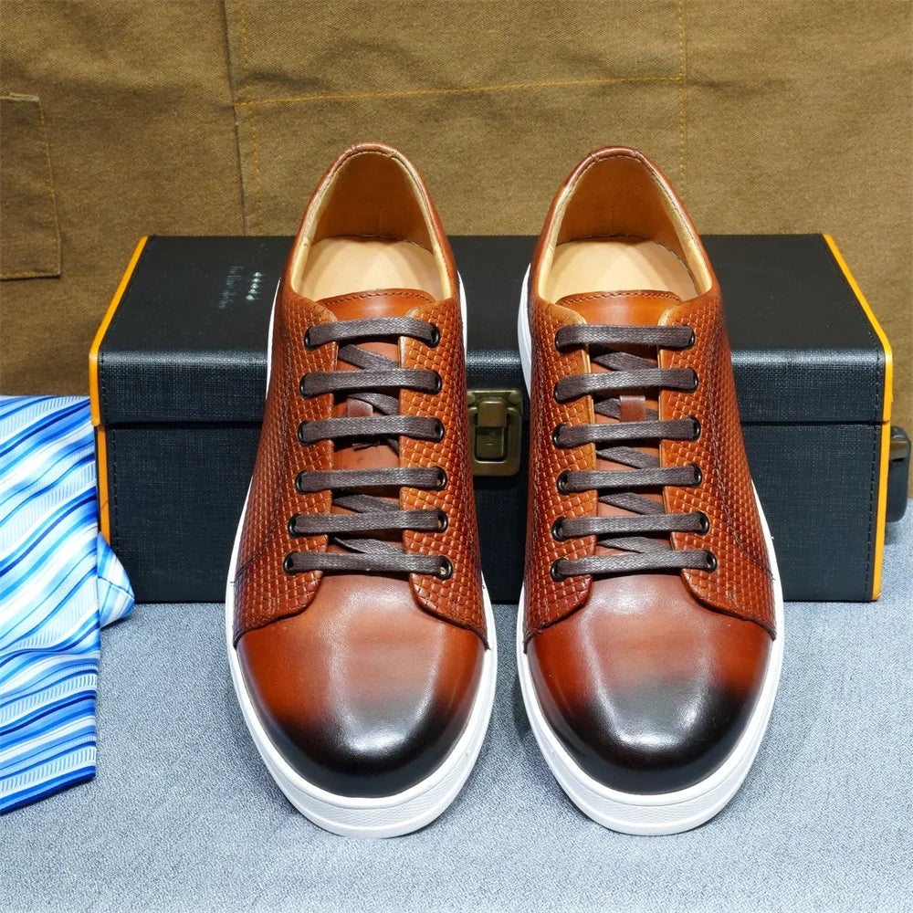 Premium Textured Leather Lace-Up Sneakers