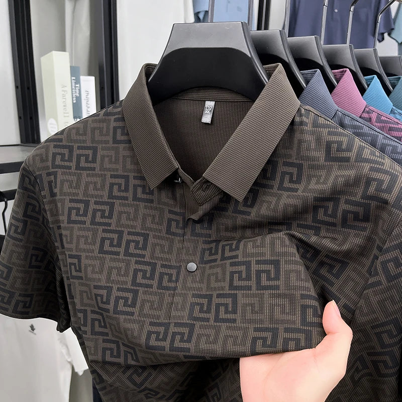 Jacquard Maze Pattern Men's Polo Shirt