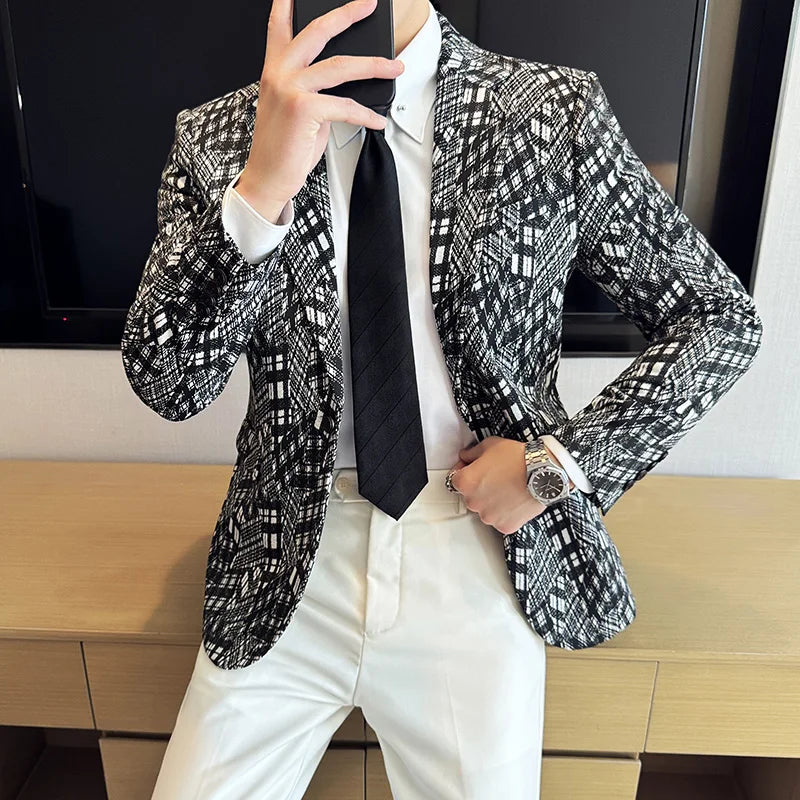 Geometric Grid Pattern Men's Blazer