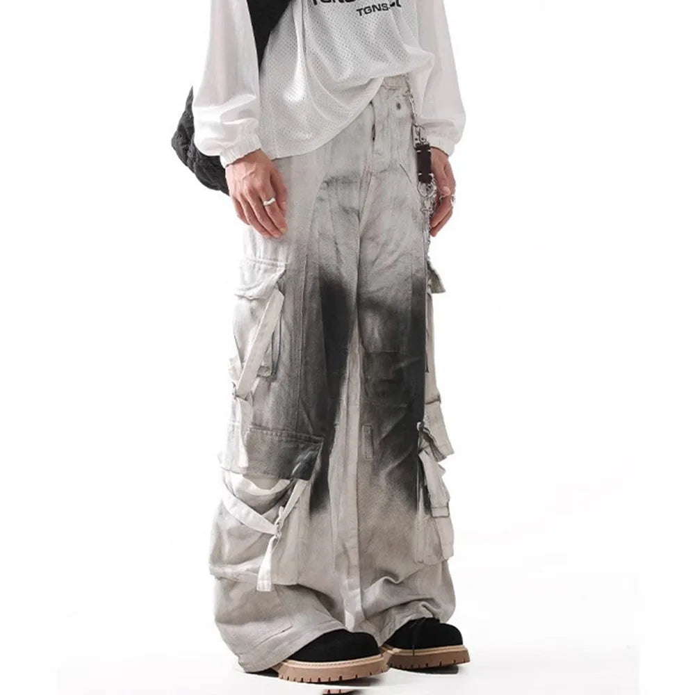 Grey Black Contrast Color Baggy Jeans