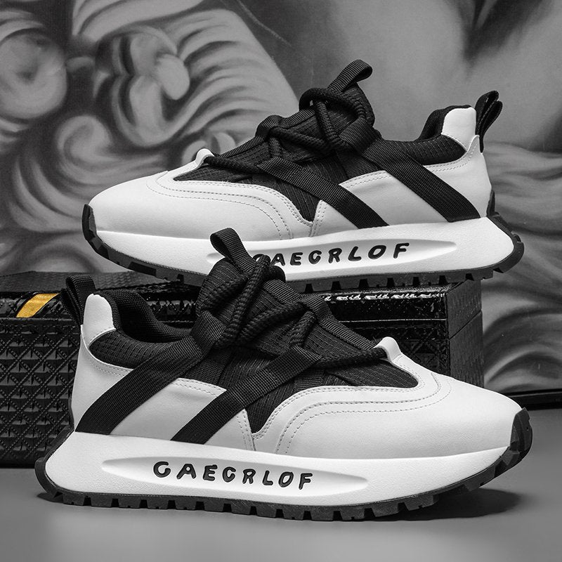 Casual Patchwork Leather Height-Increasing Chunky Sneakers