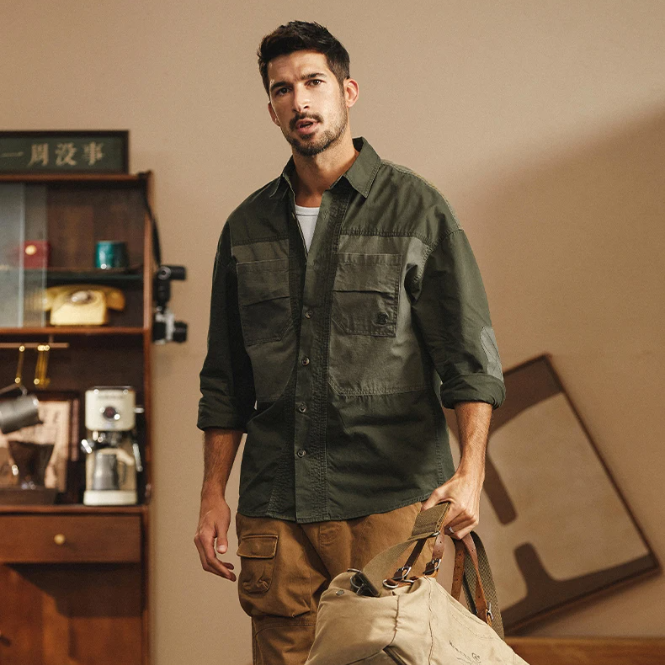 Patchwork Utility Casual Workwear Shirt