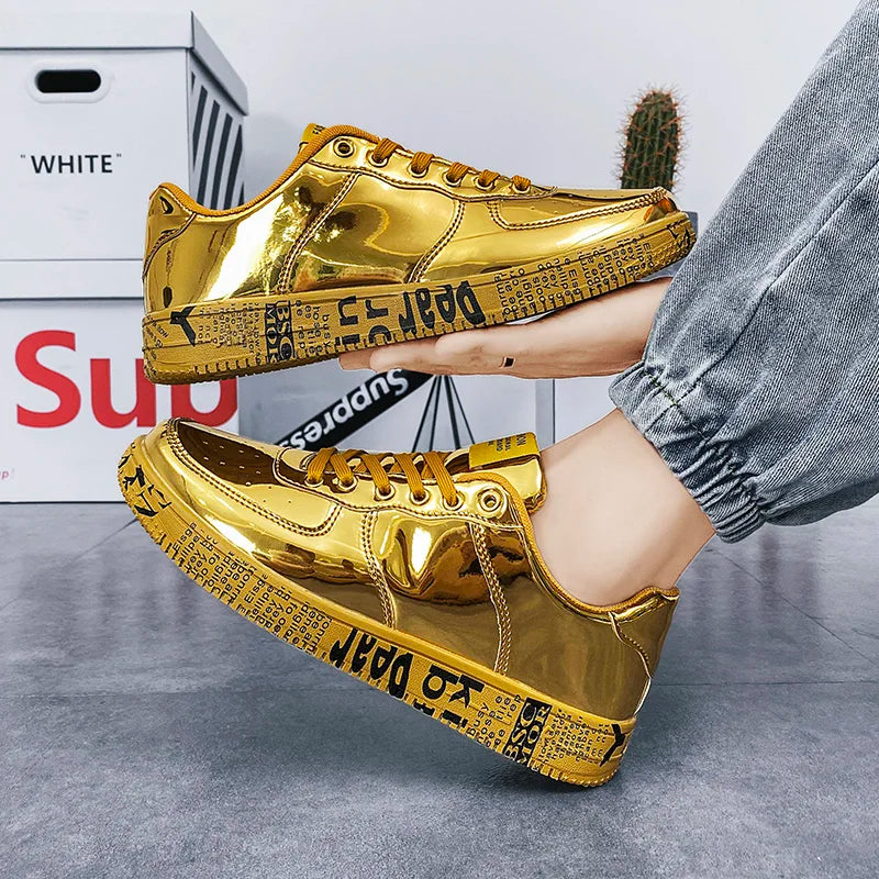 Gold Shiny Letter Pattern Sole Sneakers