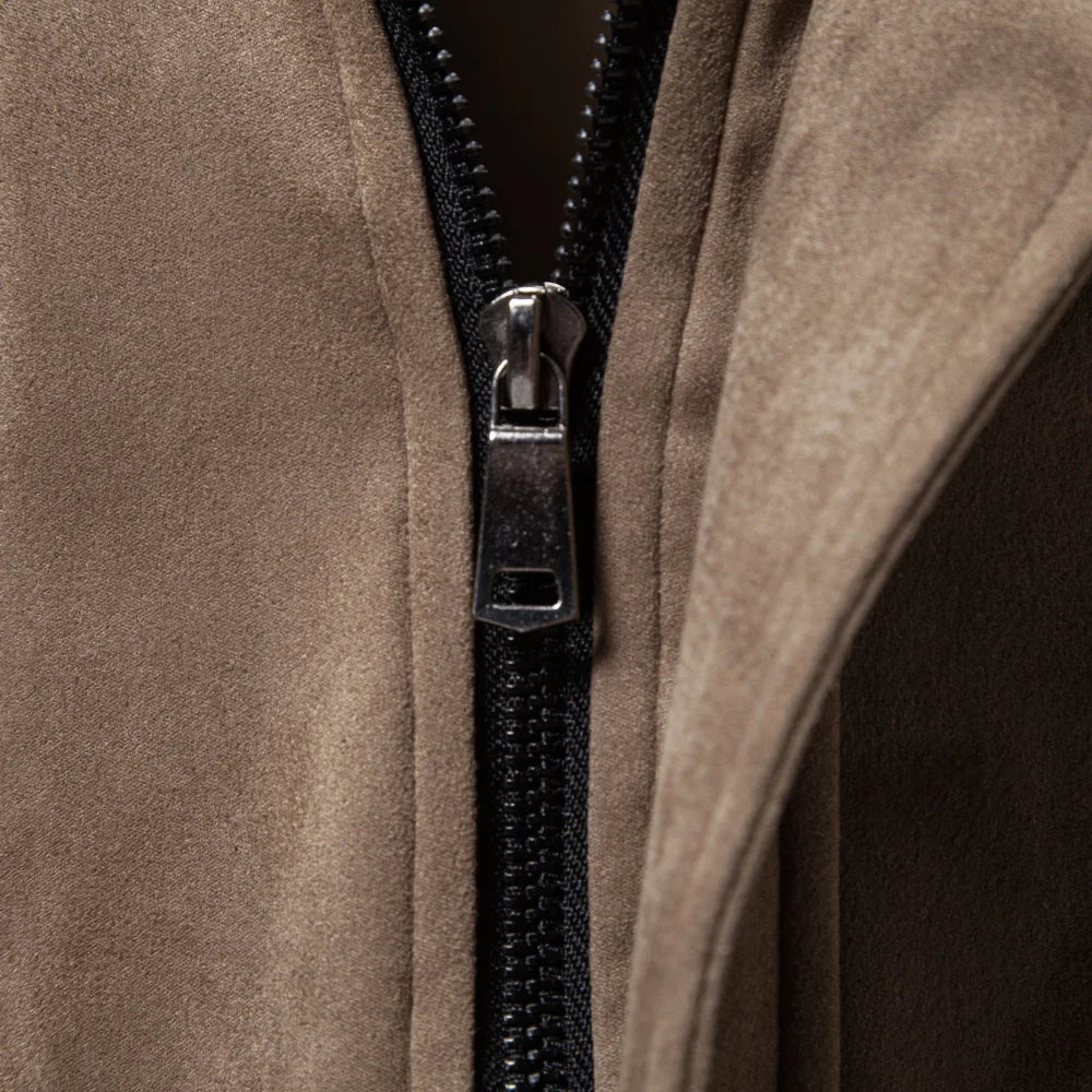 Faux Suede Zip-Up Lapel Jacket