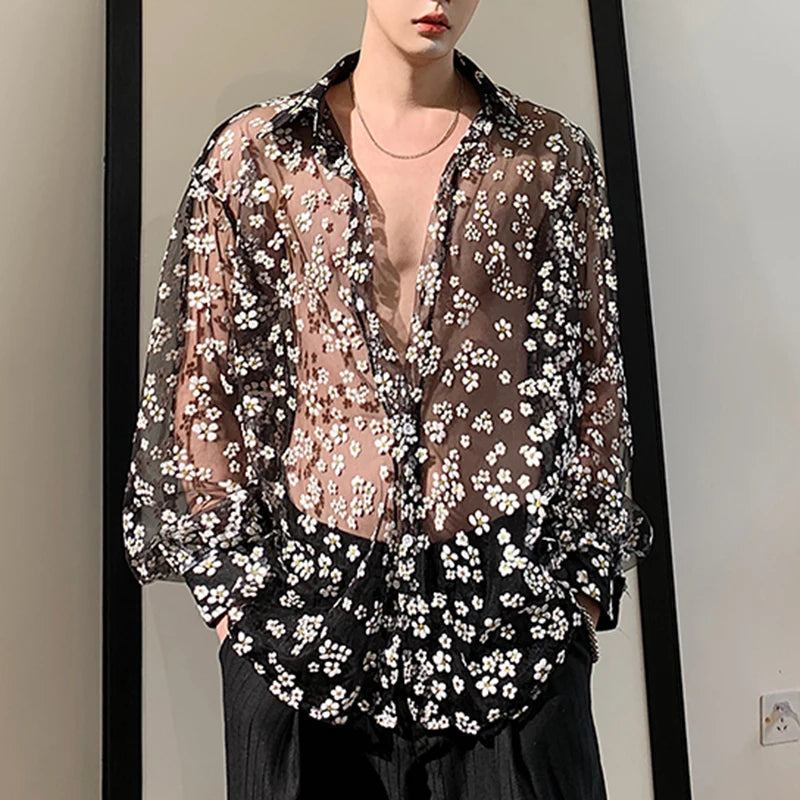 Casual See Through Floral Breathable Shirt
