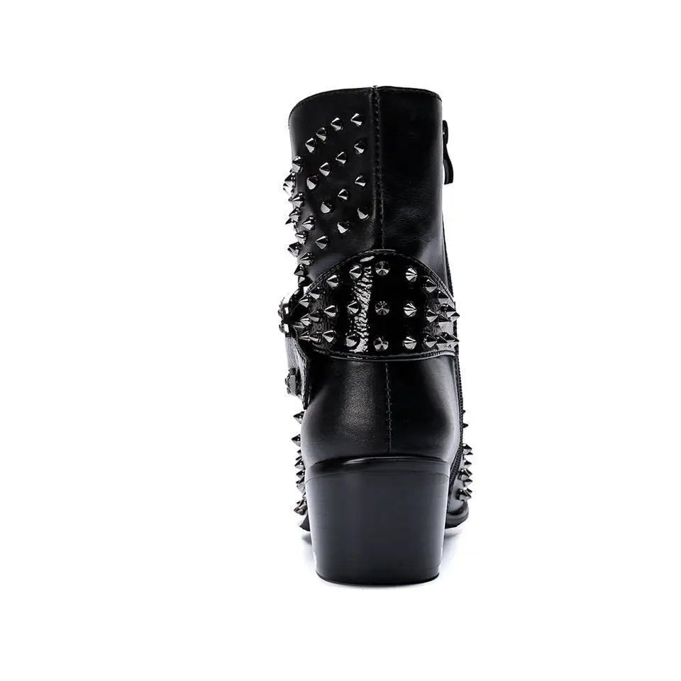 Luxury Baroque Rivet Belt Buckle Boots