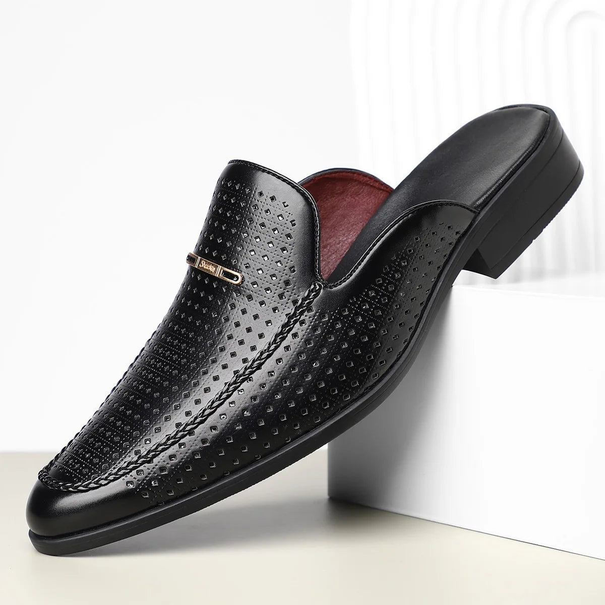 Breathable Perforated Leather Mules Shoes
