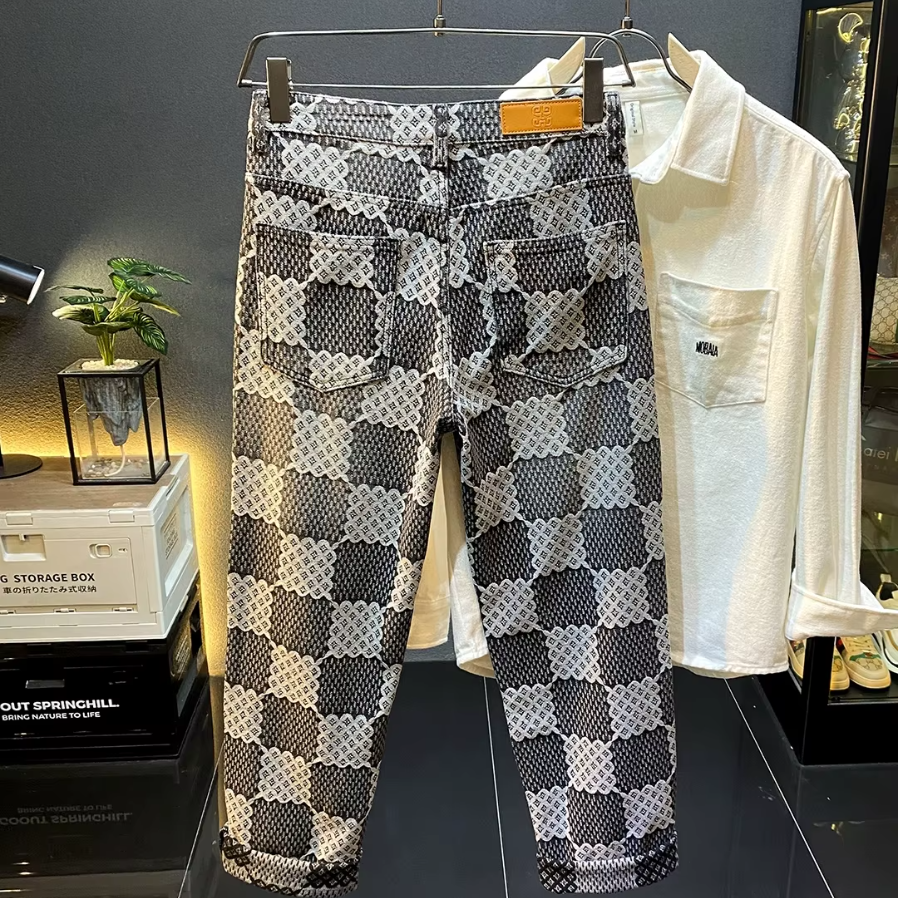 Geometric Pattern Straight Fit Jeans