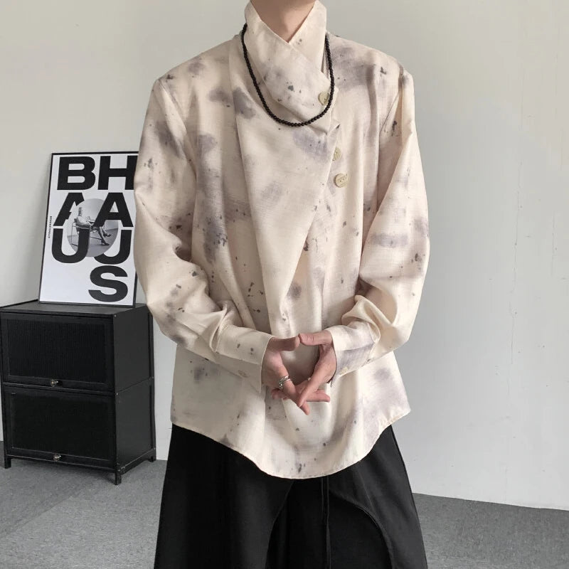 Irregular Stand Up Collar Men's Shirt