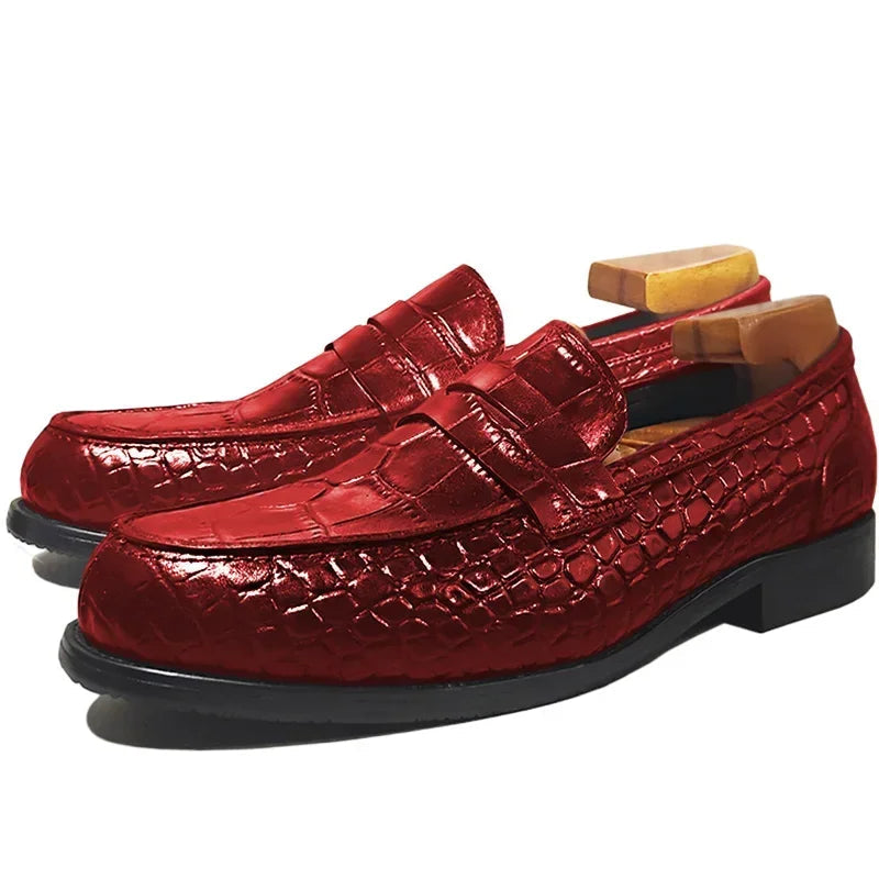 Shiny Slip-On Croc Pattern Loafers