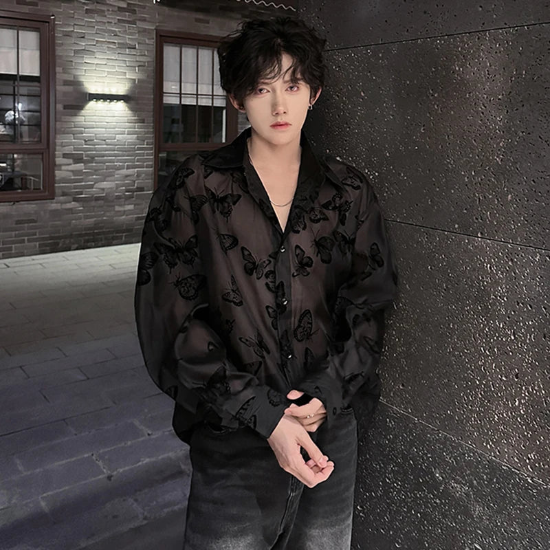 Butterfly Pattern Sheer Cloth Shirt
