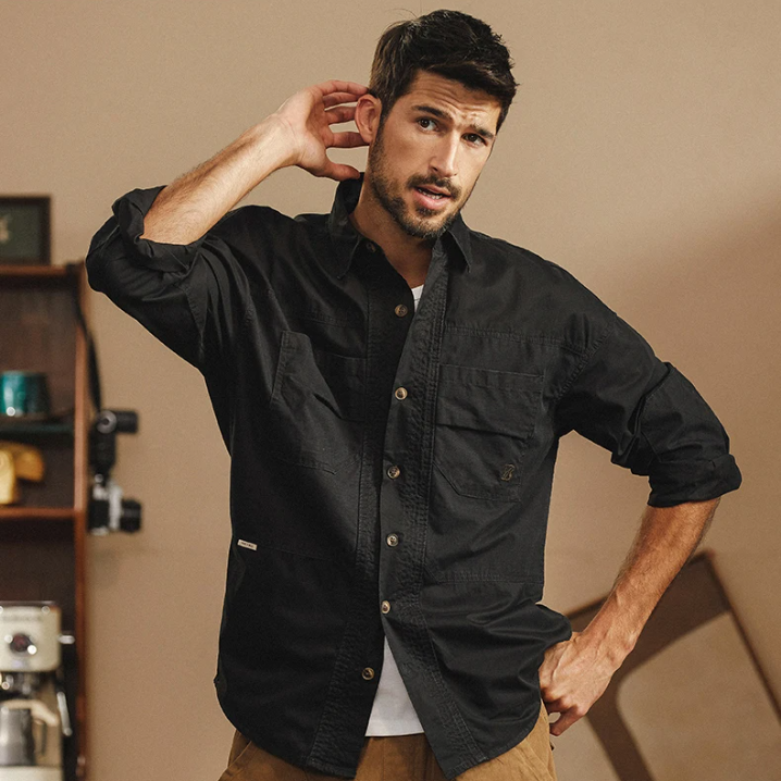 Patchwork Utility Casual Workwear Shirt