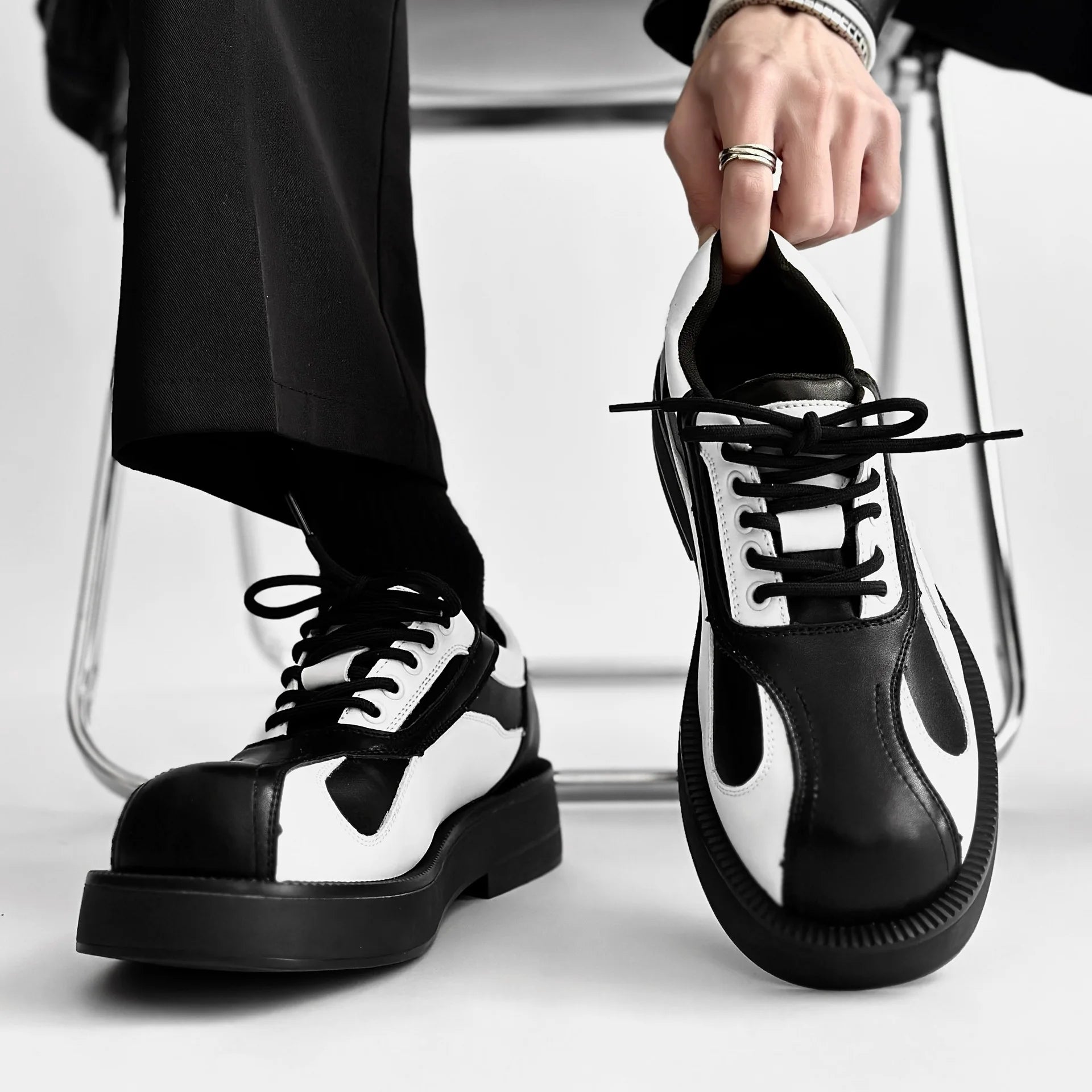 Business Formal White Black Leather Shoes