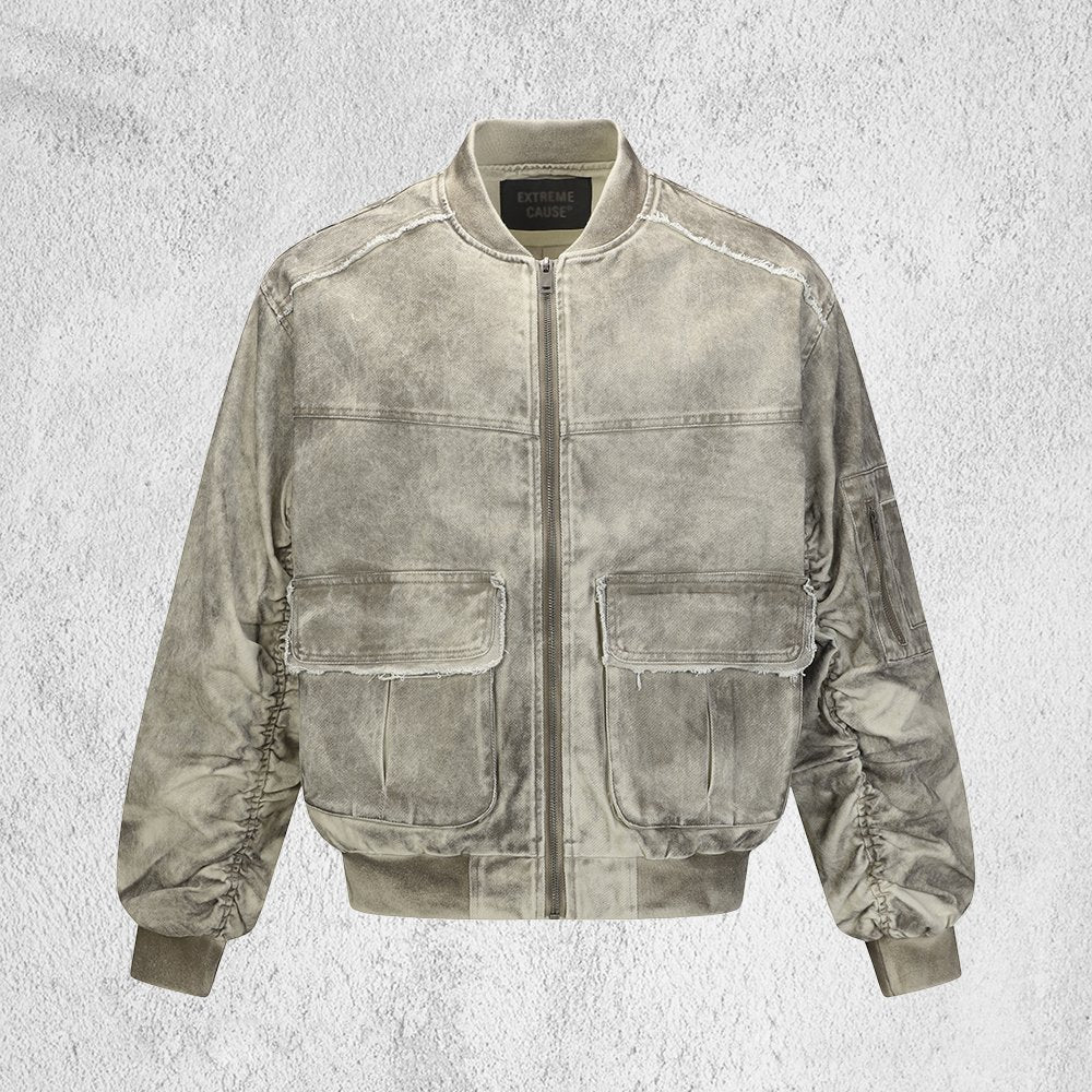 Retro Distressed Color Cargo Jacket
