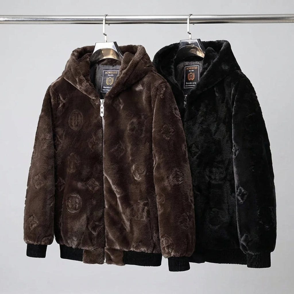 Hooded Fluffy Embossed Fur Jacket