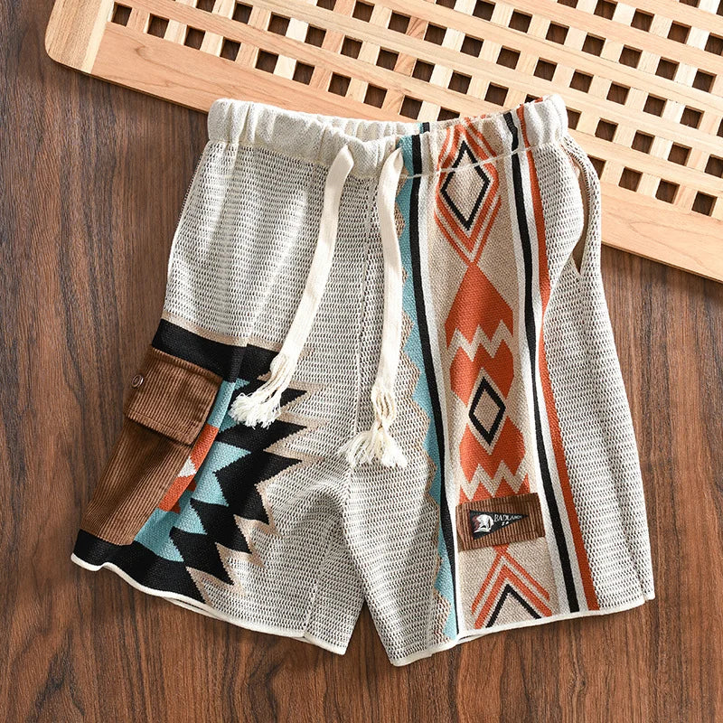 Tribal Geometric Pattern Pocket Shorts
