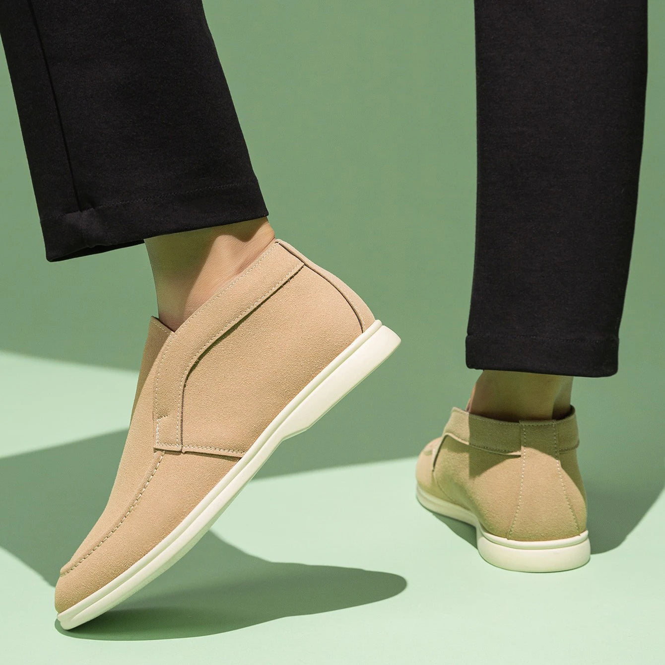 Mid-Top Solid Leather Loafers