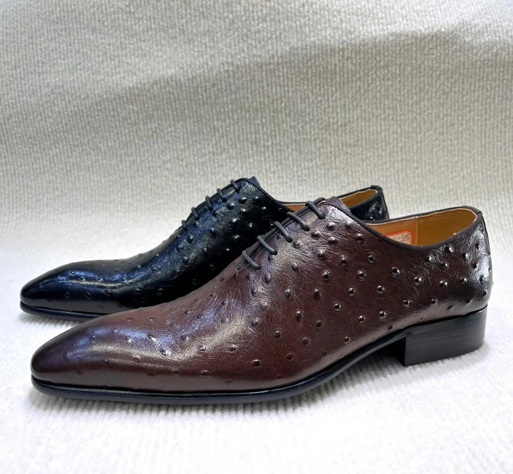 Luxury Ostrich Texture Leather Oxford Shoes